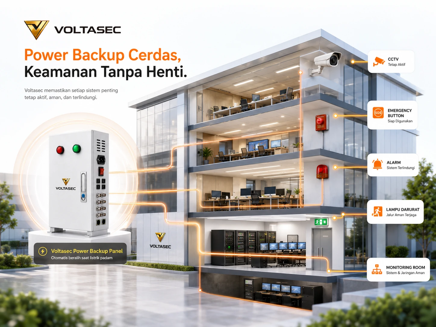 Ilustrasi Voltasec melindungi berbagai sistem di gedung